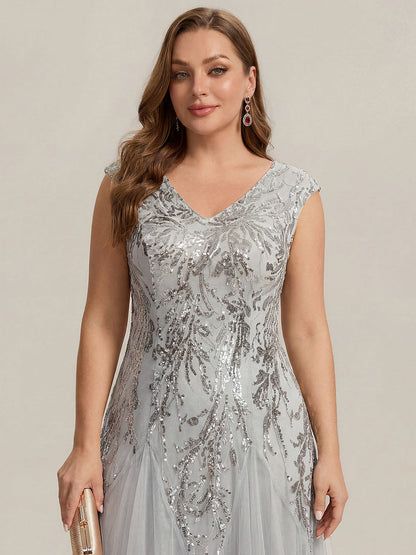 Freya Navy Sequin Embroidered Cap Sleeve Maxi Evening Dress