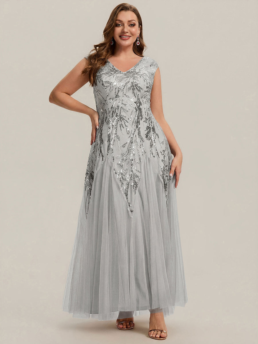 Freya Navy Sequin Embroidered Cap Sleeve Maxi Evening Dress