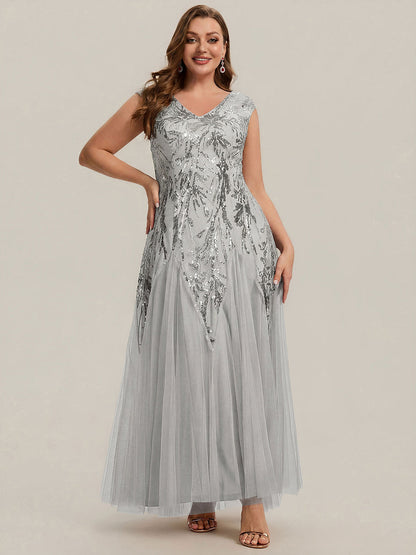 Freya Navy Sequin Embroidered Cap Sleeve Maxi Evening Dress