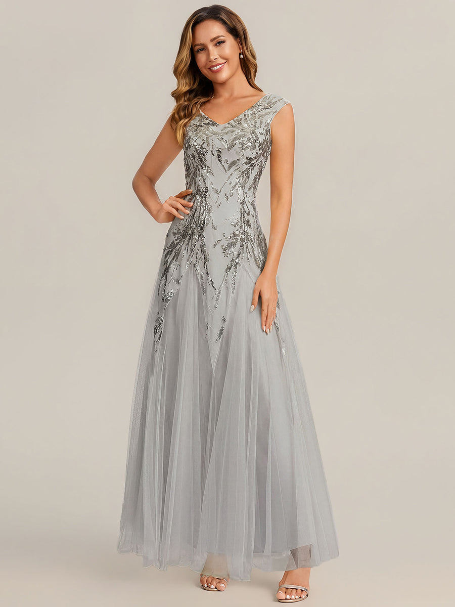 Freya Navy Sequin Embroidered Cap Sleeve Maxi Evening Dress