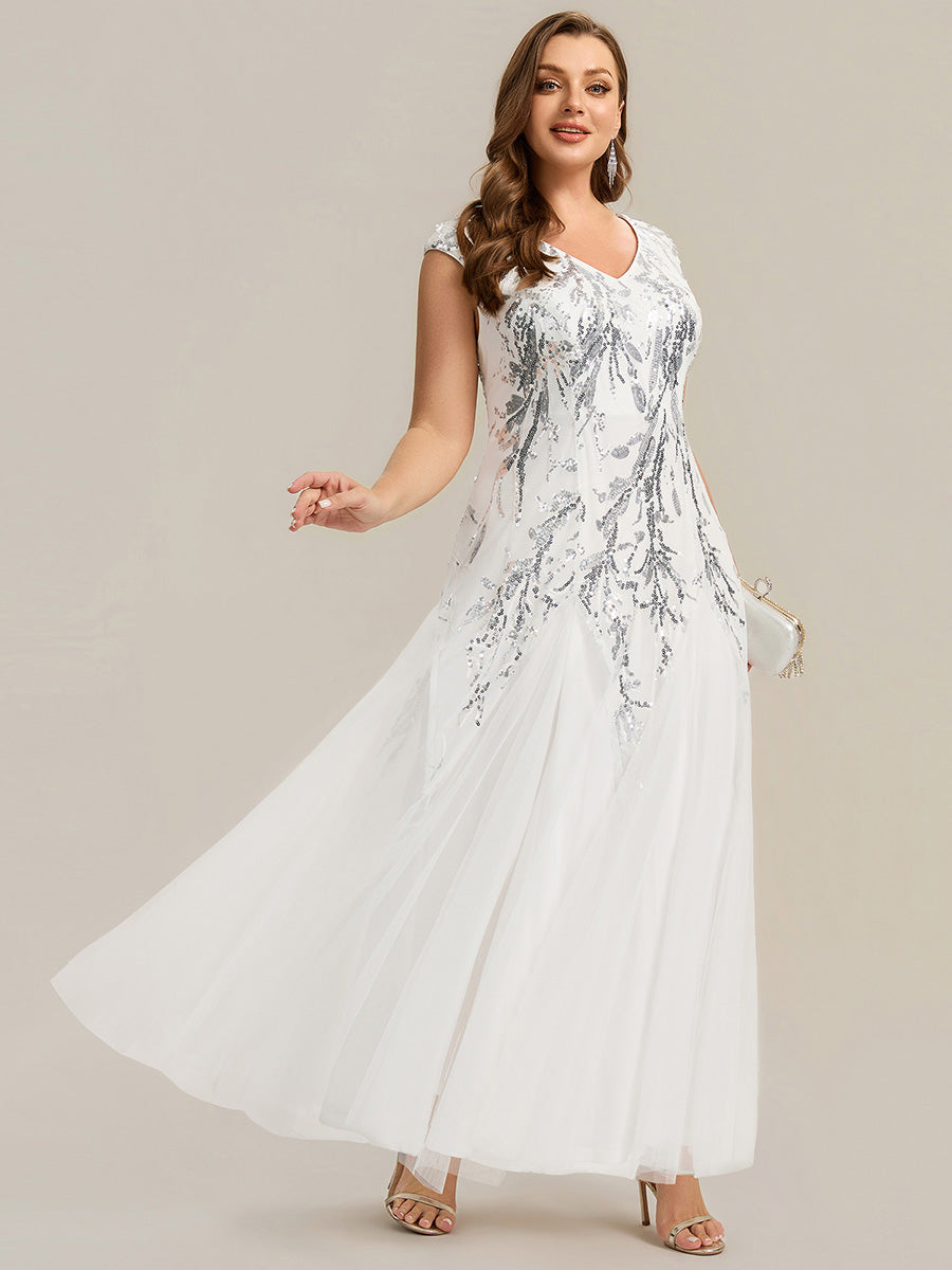 Freya Navy Sequin Embroidered Cap Sleeve Maxi Evening Dress
