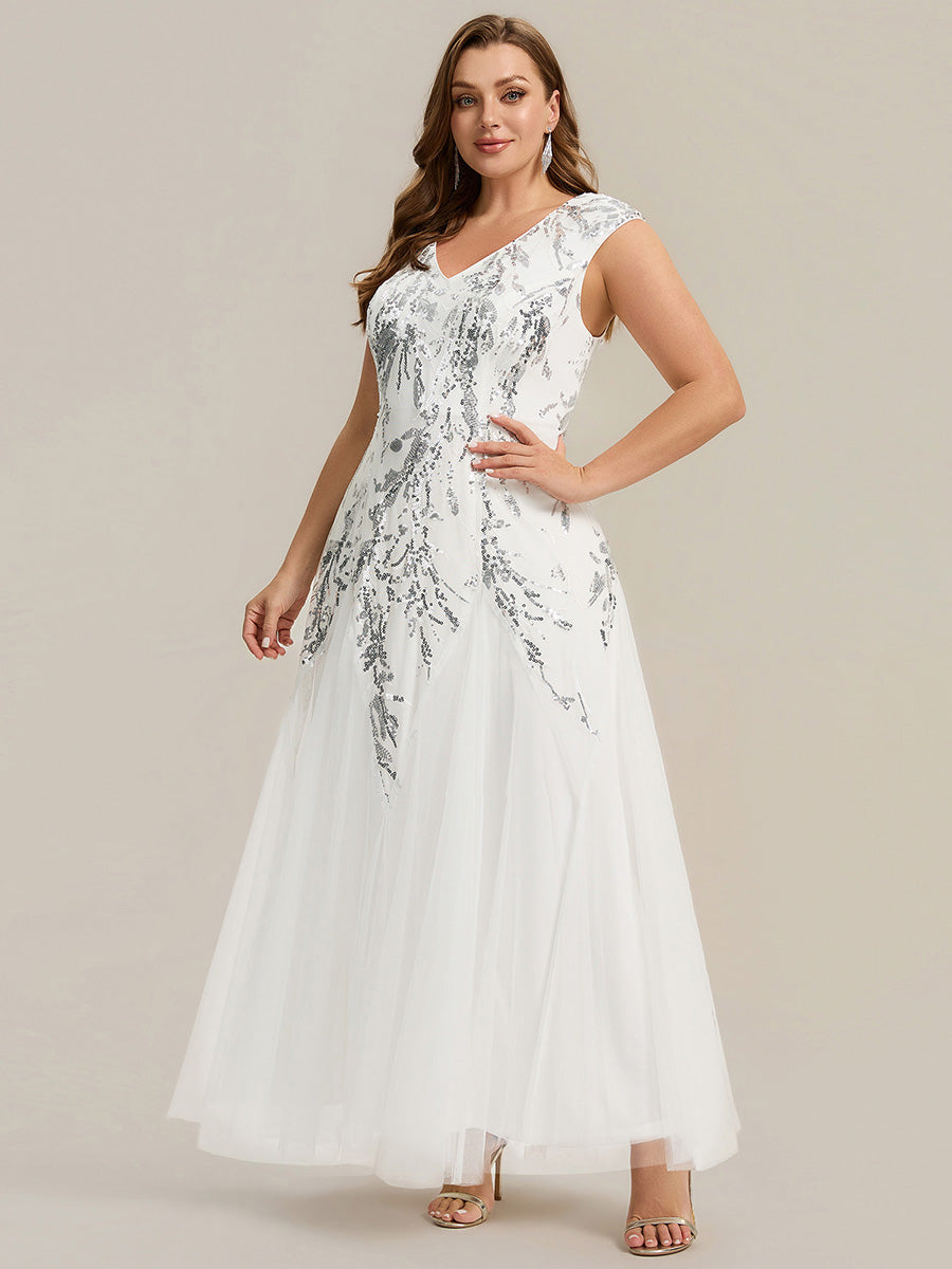 Freya Navy Sequin Embroidered Cap Sleeve Maxi Evening Dress