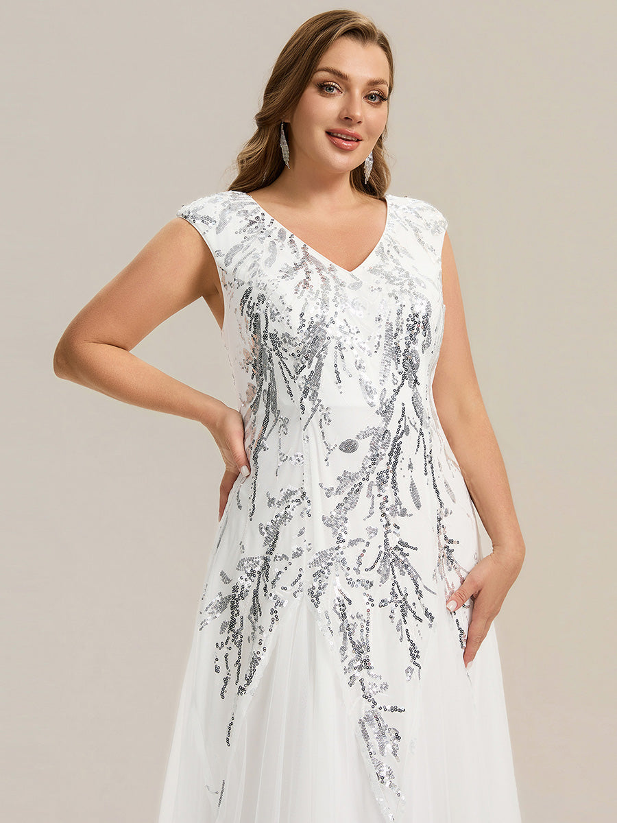 Freya Navy Sequin Embroidered Cap Sleeve Maxi Evening Dress