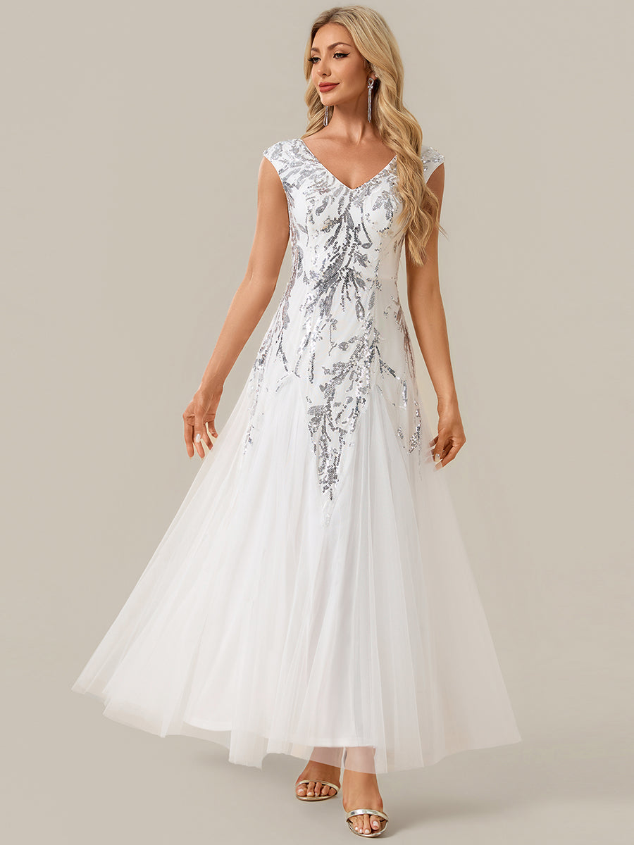 Freya Navy Sequin Embroidered Cap Sleeve Maxi Evening Dress