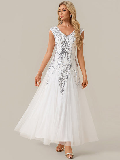 Freya Navy Sequin Embroidered Cap Sleeve Maxi Evening Dress