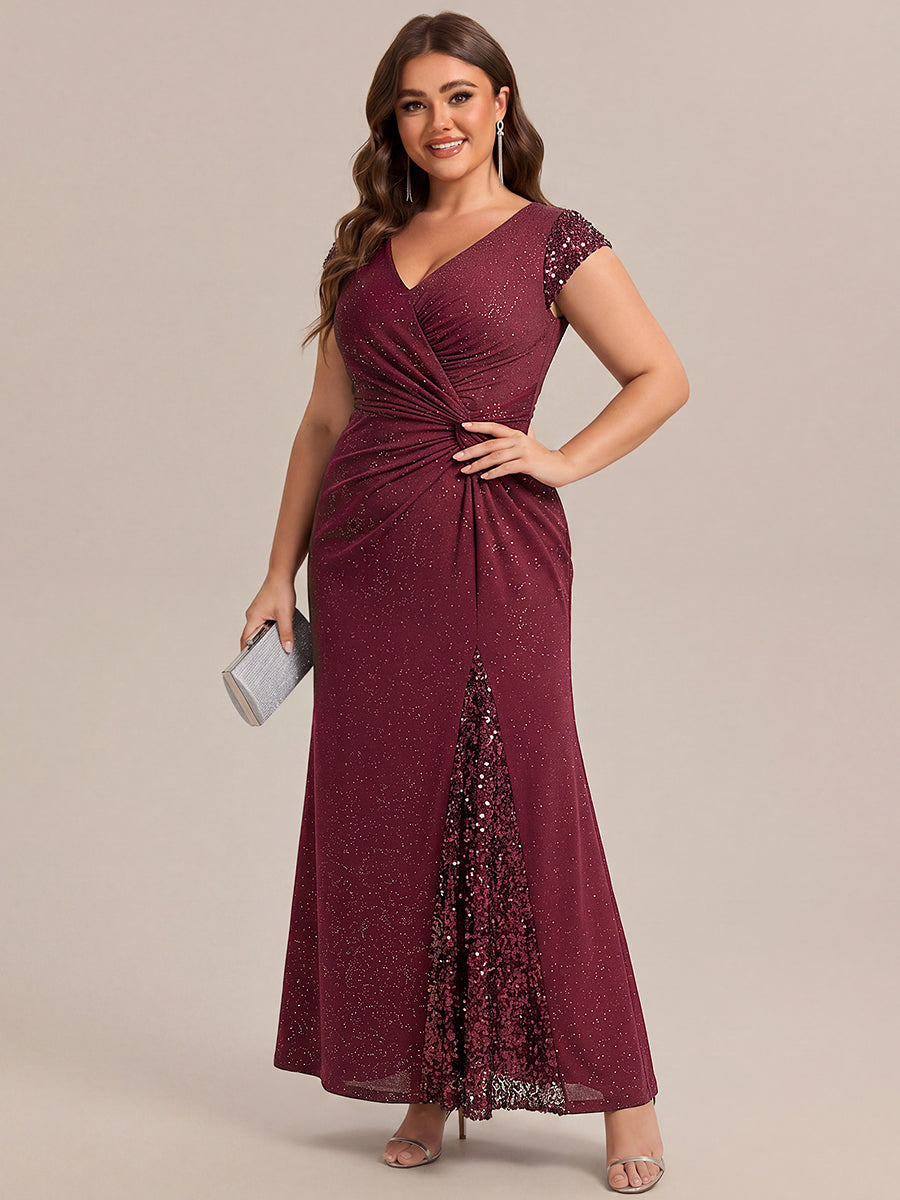KAIA Silver Knotted Sequin Cap Sleeve Maxi Evening Dress