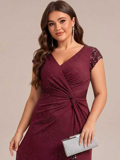 KAIA Silver Knotted Sequin Cap Sleeve Maxi Evening Dress