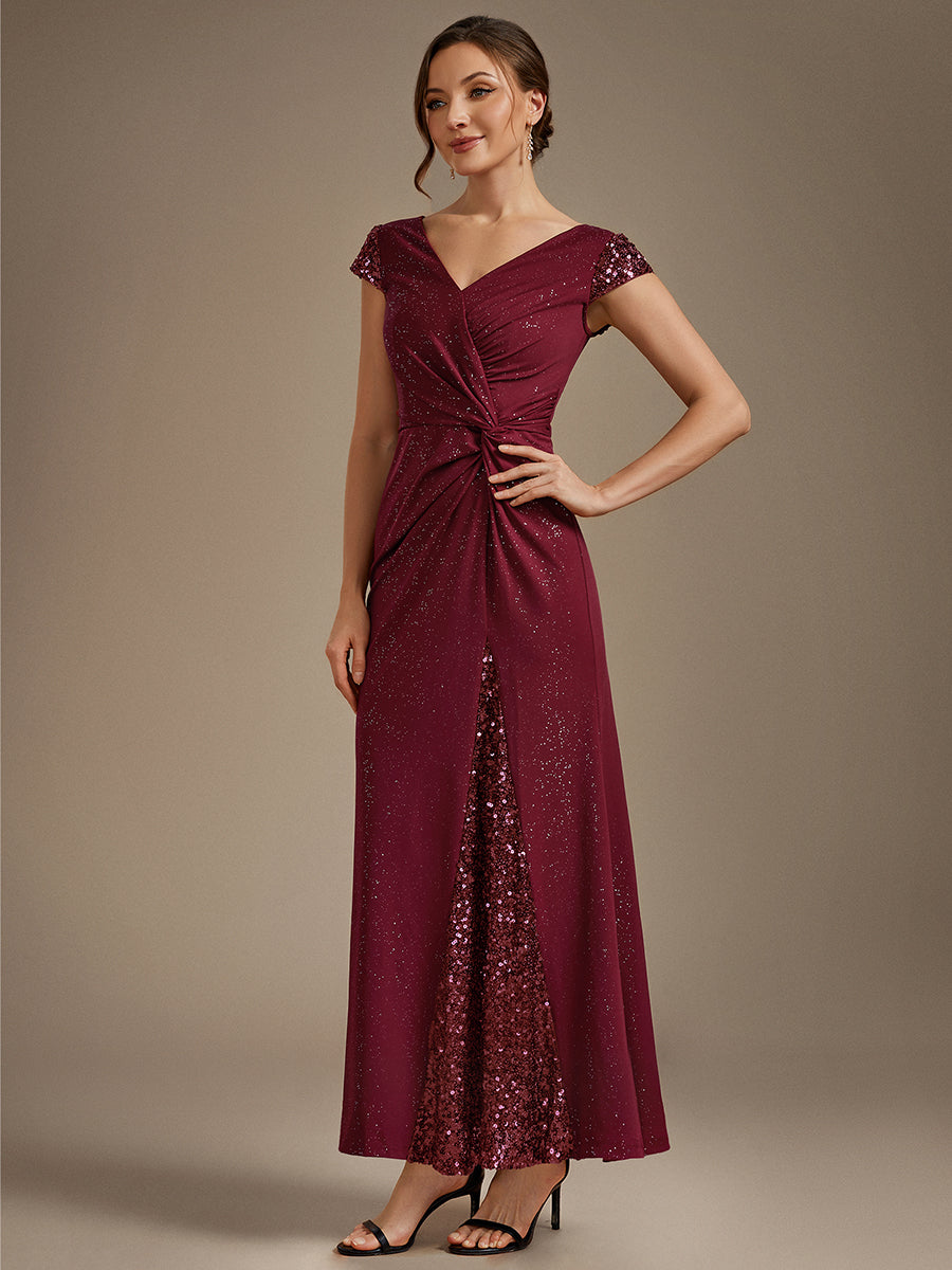 KAIA Silver Knotted Sequin Cap Sleeve Maxi Evening Dress