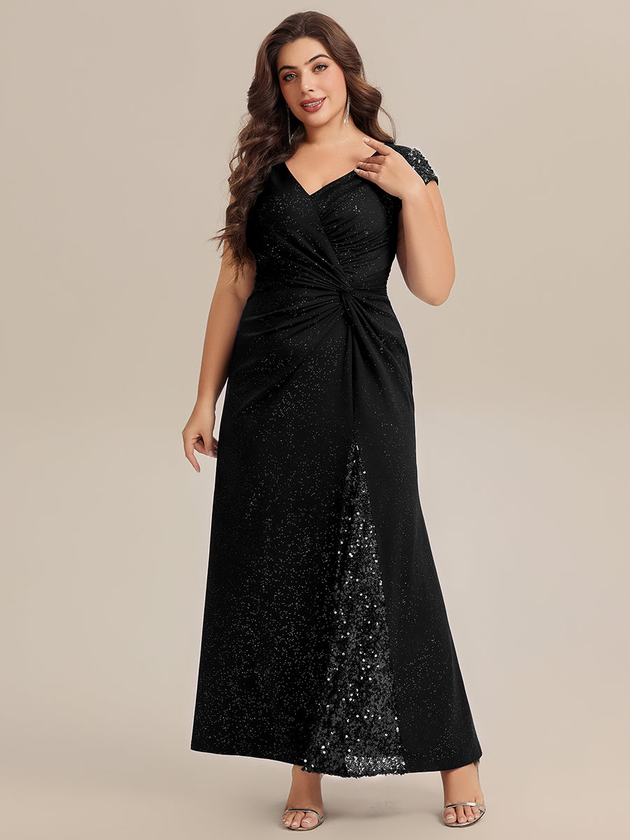 KAIA Silver Knotted Sequin Cap Sleeve Maxi Evening Dress