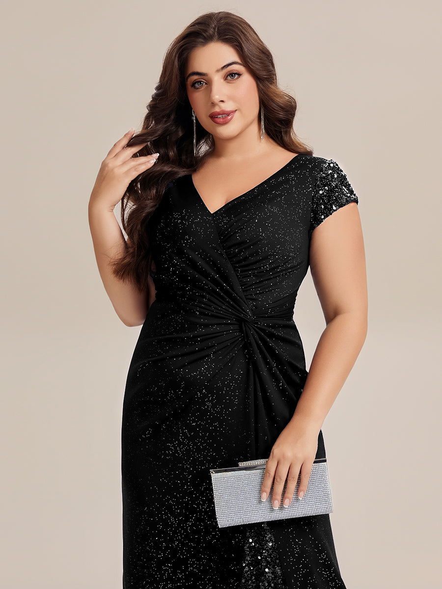 KAIA Silver Knotted Sequin Cap Sleeve Maxi Evening Dress