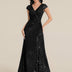 KAIA Silver Knotted Sequin Cap Sleeve Maxi Evening Dress - Black