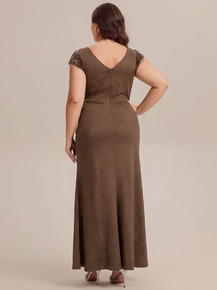 KAIA Silver Knotted Sequin Cap Sleeve Maxi Evening Dress