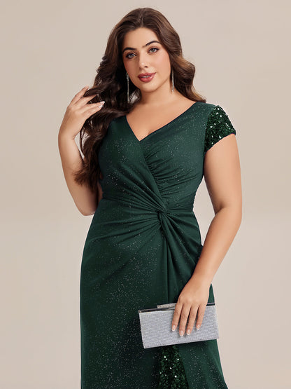 KAIA Silver Knotted Sequin Cap Sleeve Maxi Evening Dress