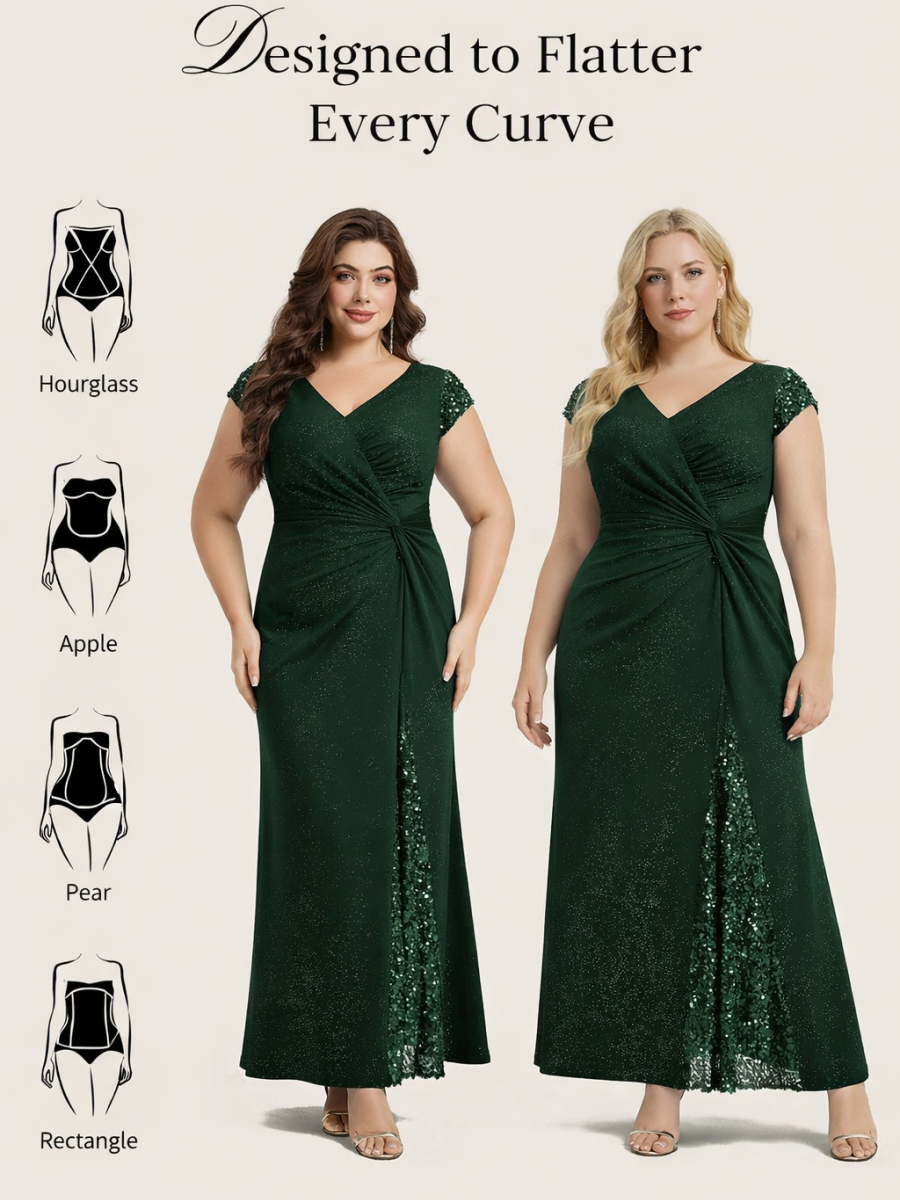 KAIA Silver Knotted Sequin Cap Sleeve Maxi Evening Dress