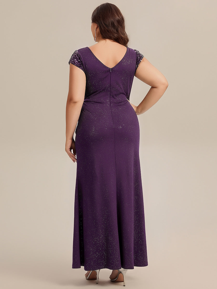 KAIA Silver Knotted Sequin Cap Sleeve Maxi Evening Dress