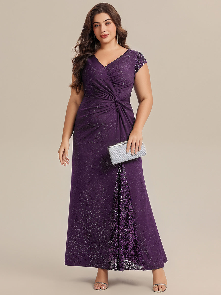 KAIA Silver Knotted Sequin Cap Sleeve Maxi Evening Dress