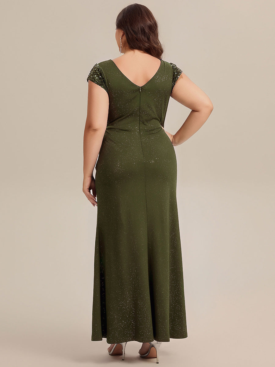 KAIA Silver Knotted Sequin Cap Sleeve Maxi Evening Dress