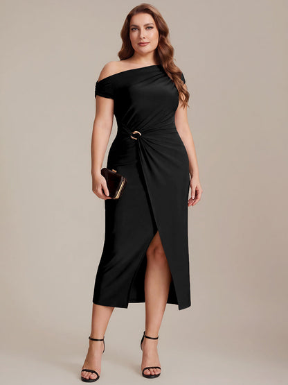 Sienna Blush Knit Off-Shoulder Midi Bodycon Wedding Guest Dress