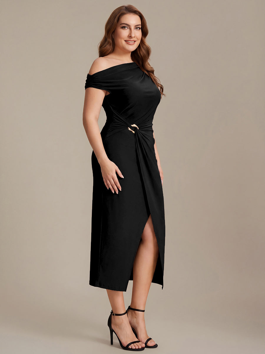 Sienna Blush Knit Off-Shoulder Midi Bodycon Wedding Guest Dress