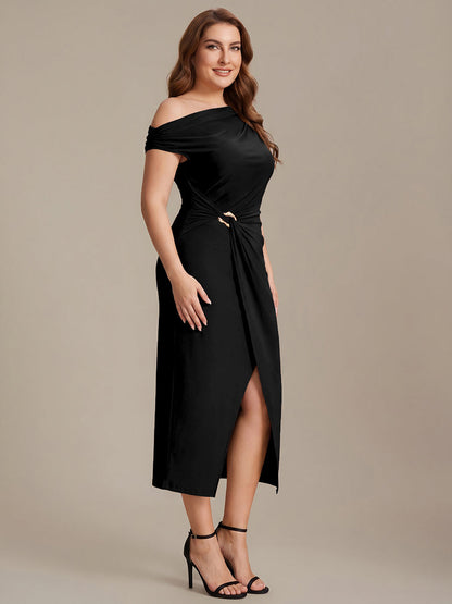 Sienna Blush Knit Off-Shoulder Midi Bodycon Wedding Guest Dress