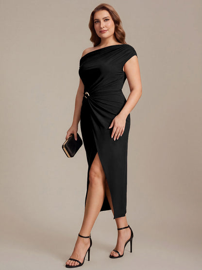 Sienna Blush Knit Off-Shoulder Midi Bodycon Wedding Guest Dress