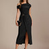 Sienna Blush Knit Off-Shoulder Midi Bodycon Wedding Guest Dress - Black
