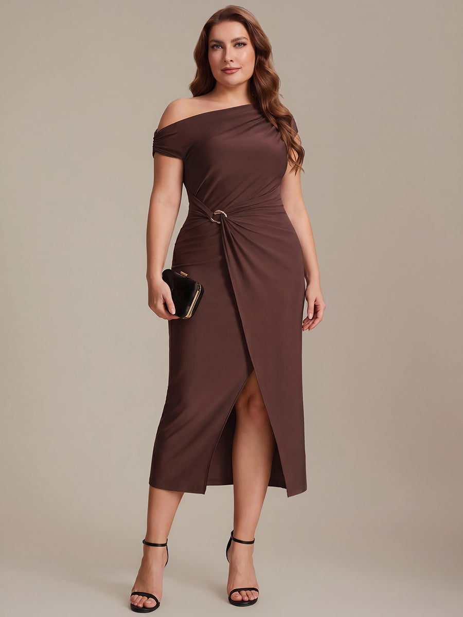 Sienna Blush Knit Off-Shoulder Midi Bodycon Wedding Guest Dress