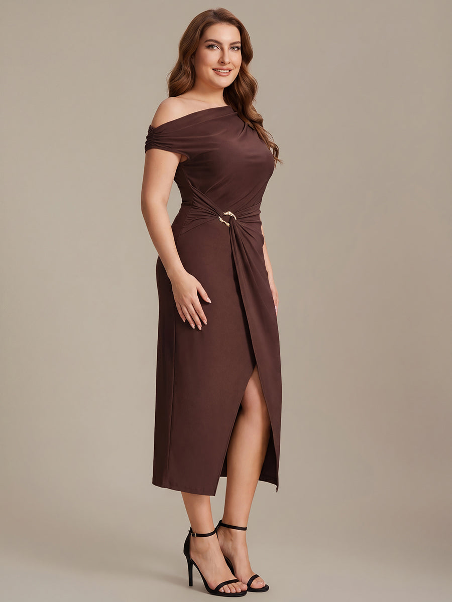 Sienna Blush Knit Off-Shoulder Midi Bodycon Wedding Guest Dress