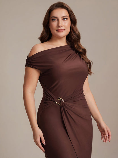 Sienna Blush Knit Off-Shoulder Midi Bodycon Wedding Guest Dress