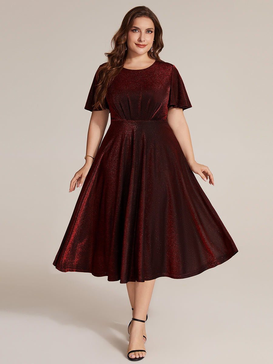Sophia Silver Glitter Knit Ruffle Sleeve Midi Wedding Guest Dress