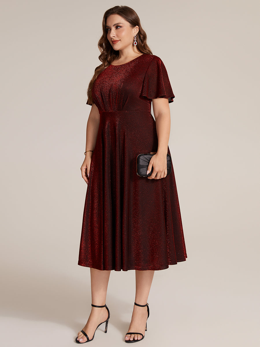 Sophia Silver Glitter Knit Ruffle Sleeve Midi Wedding Guest Dress