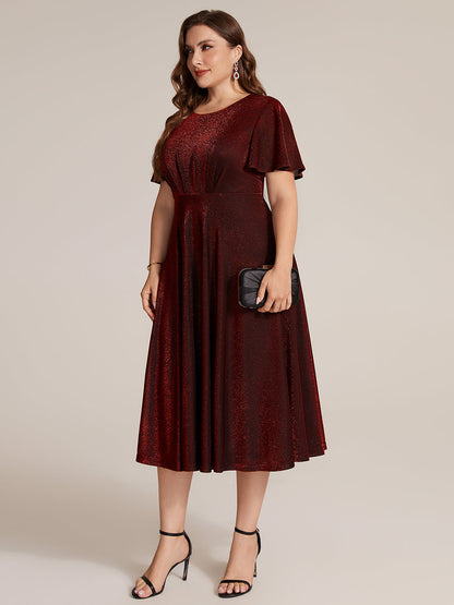 Sophia Silver Glitter Knit Ruffle Sleeve Midi Wedding Guest Dress