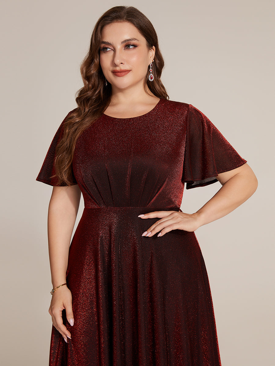 Sophia Silver Glitter Knit Ruffle Sleeve Midi Wedding Guest Dress