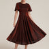 Sophia Silver Glitter Knit Ruffle Sleeve Midi Wedding Guest Dress - Burgundy