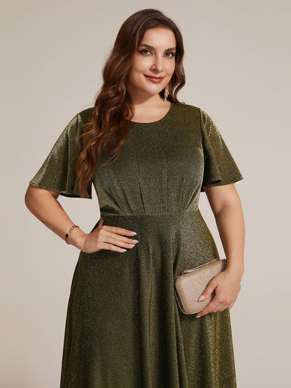 Sophia Silver Glitter Knit Ruffle Sleeve Midi Wedding Guest Dress