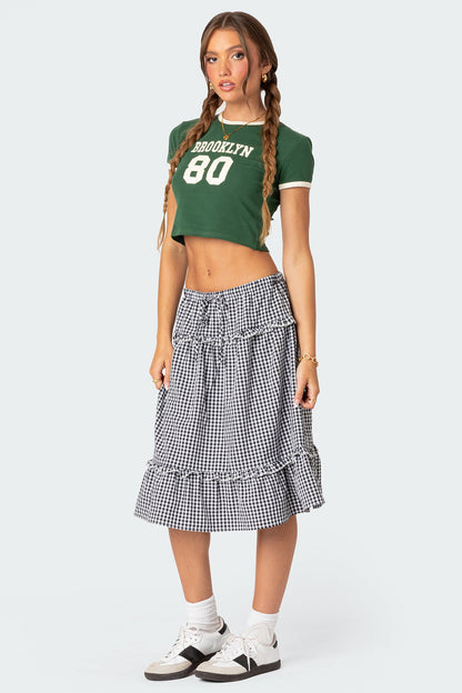 Plaid Tiered Adjustable Waist Midi Skirt