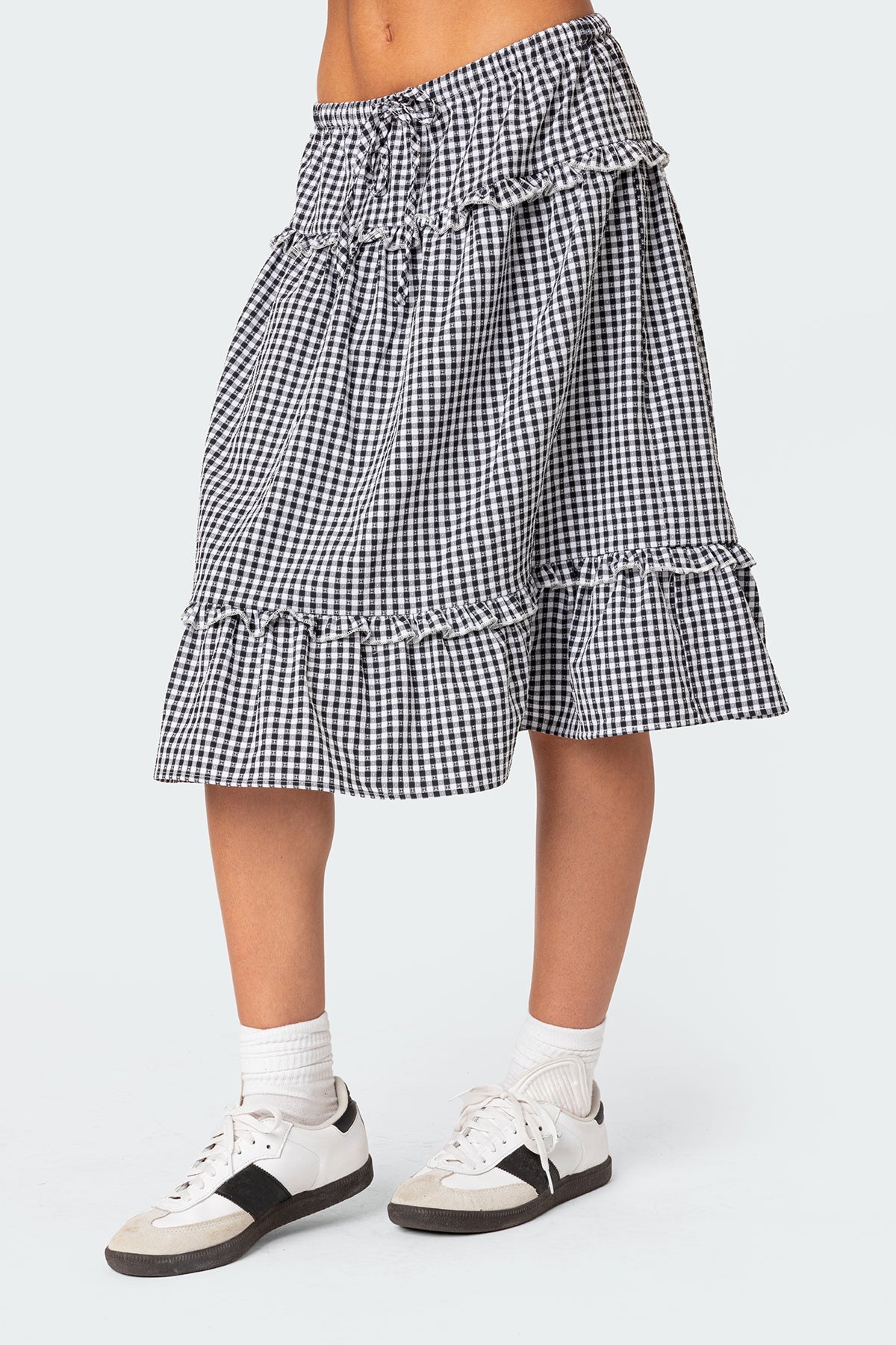 Plaid Tiered Adjustable Waist Midi Skirt