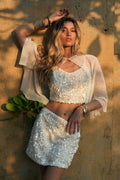 White Sequin Hook-and-Eye Crop Top