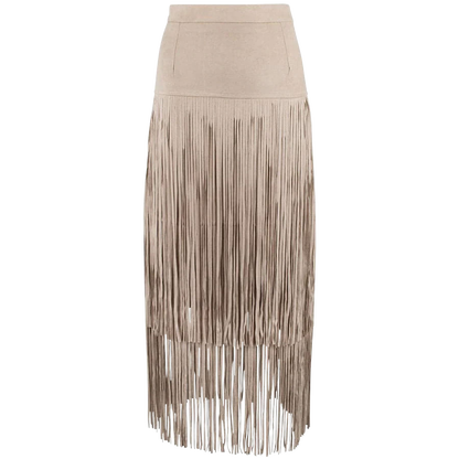 Pinto Ranch Faux Suede Long Fringe Skirt