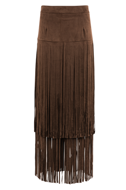 Pinto Ranch Faux Suede Long Fringe Skirt