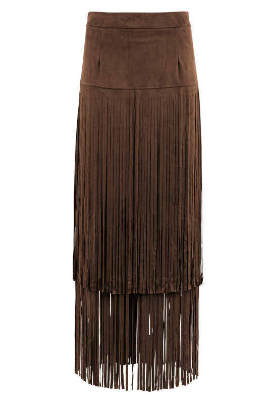 Pinto Ranch Faux Suede Long Fringe Skirt