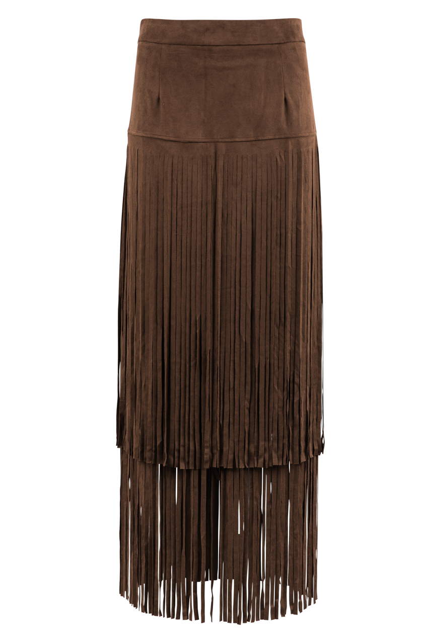 Pinto Ranch Faux Suede Long Fringe Skirt