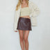 Black Side Slit Faux Leather A-Line Mini Skort - Burgundy