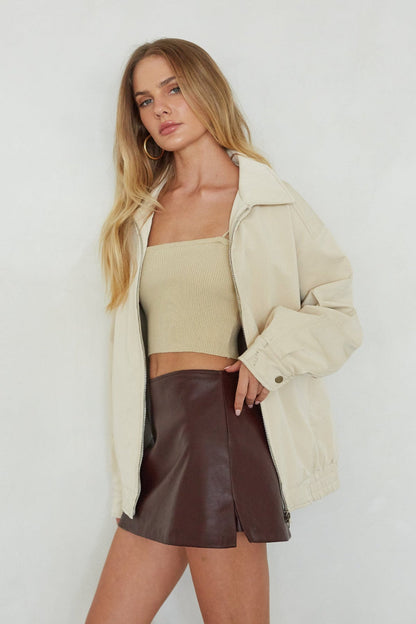 Black Side Slit Faux Leather A-Line Mini Skort