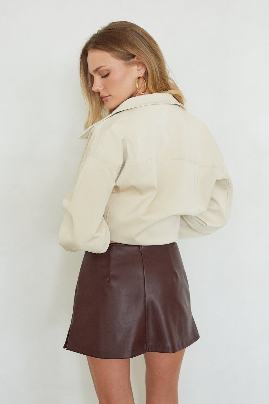 Black Side Slit Faux Leather A-Line Mini Skort