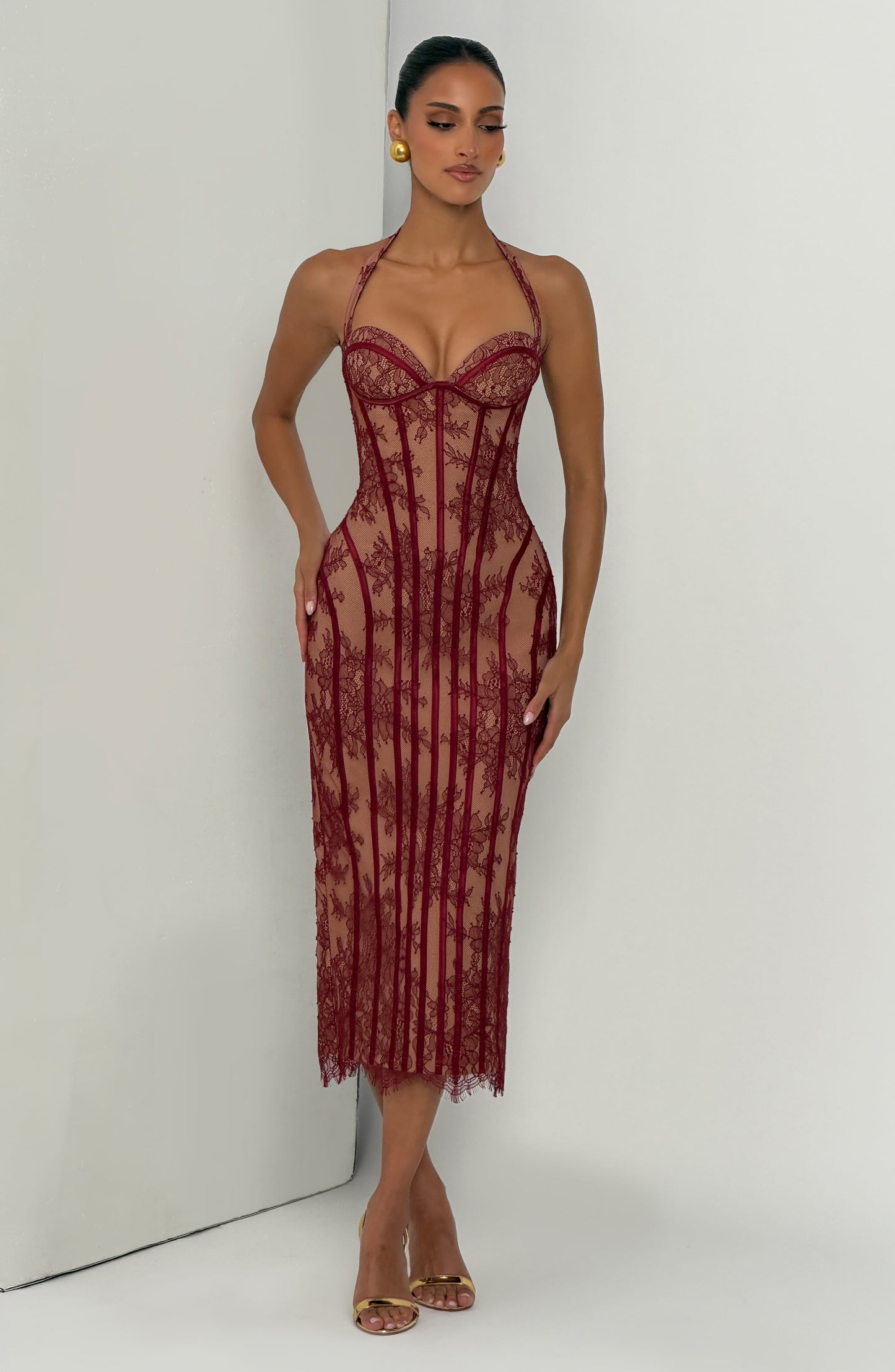 Sophia Burgundy Midi Dress - Elegant Summer Style