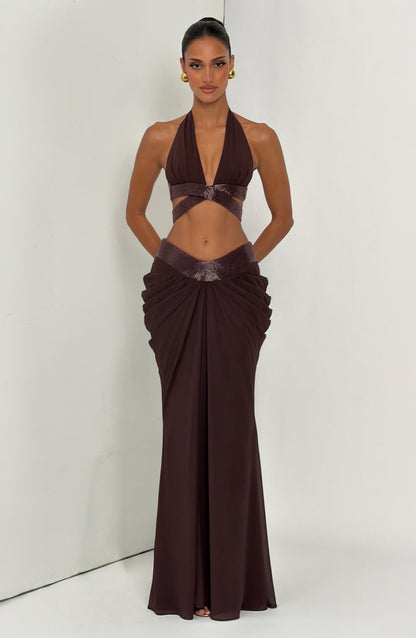 Chloe Plum Brown Maxi Skirt - Summer Fashion