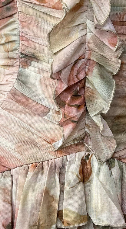Sorrento Beige Multi Off-Shoulder Floral Ruffle Mini Dress