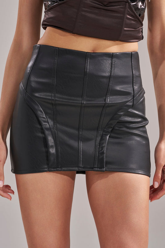 Black High-Rise Paneled Faux Leather Mini Skirt