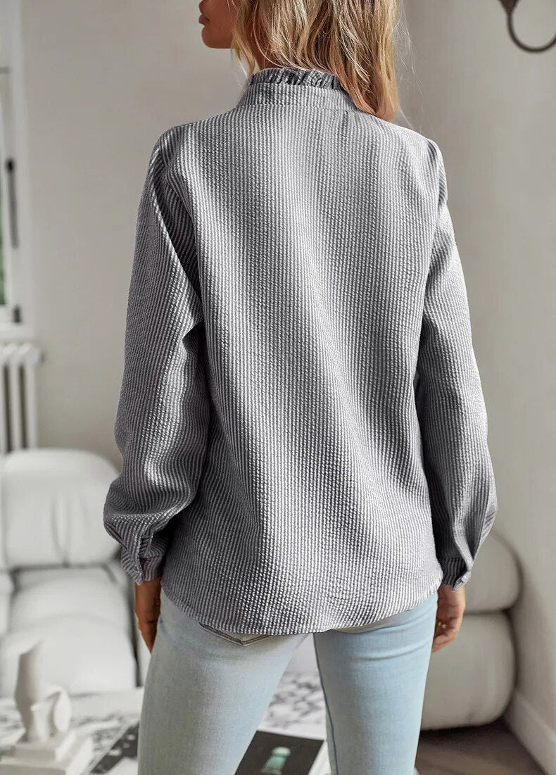 Luvrefashion | Lila Sophisticated Ruffle Blouse in Blue - image 7